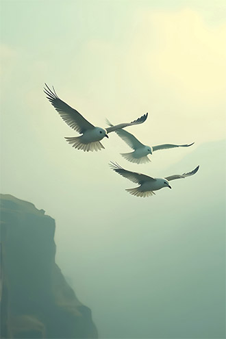 Birds Flying into Horizon